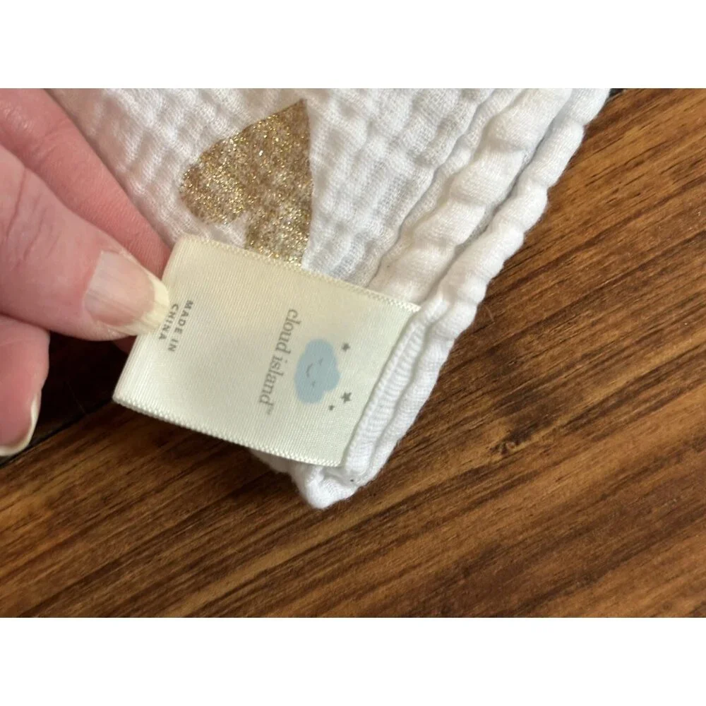 Cloud Island Muslin Lovey Baby Security Blanket White Metallic Gold Heart Swaddl